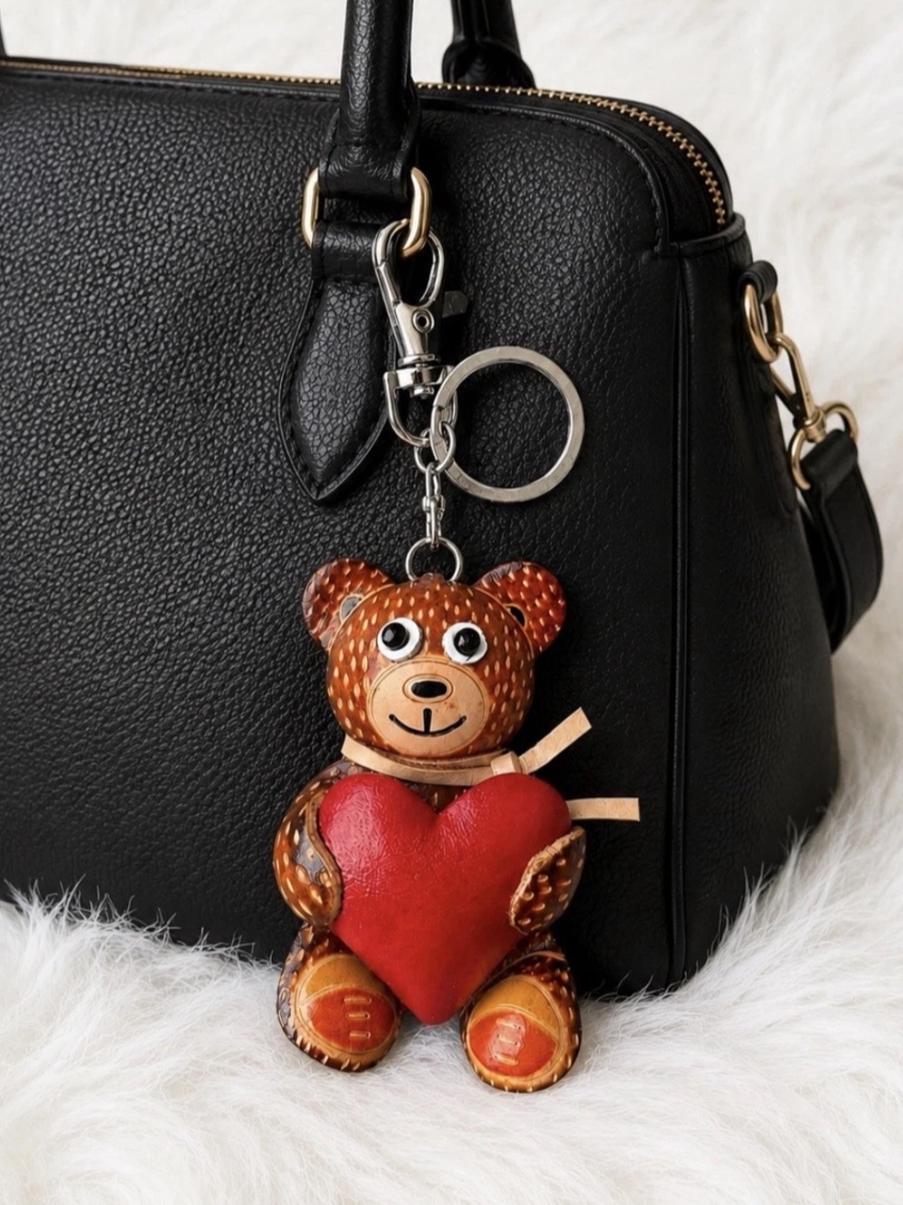 Leather Bear Keychain Bag Charm Key Ring handmade gift new
